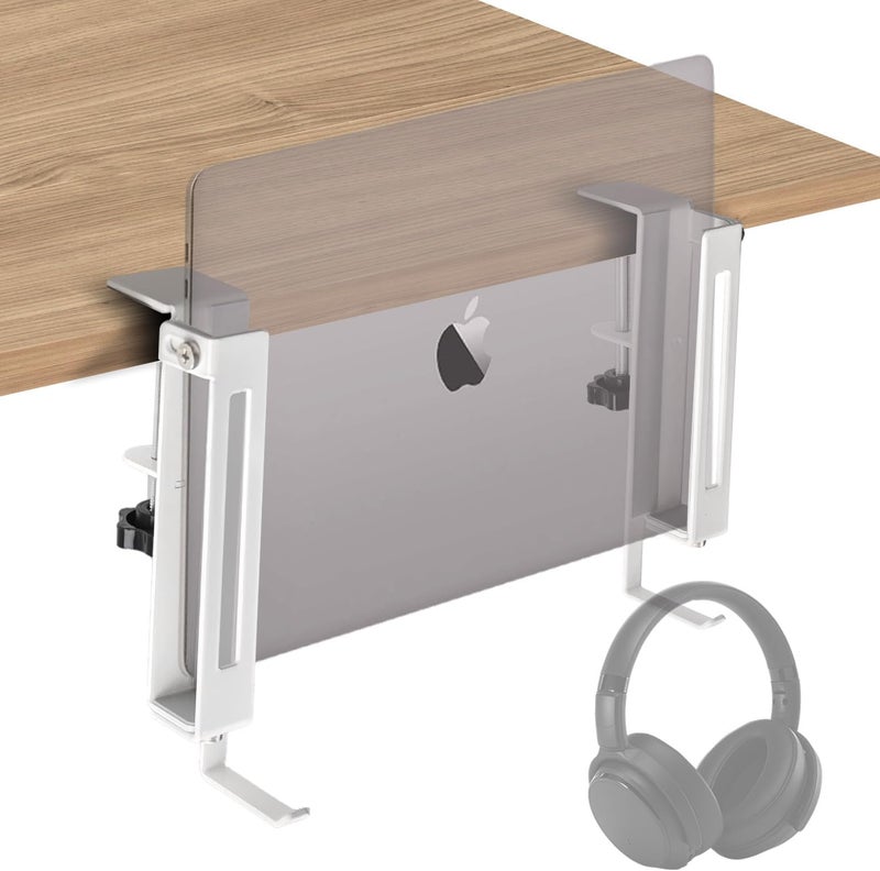 IFCASE Adjustable Desk Side Laptop Mount Holder with Headphone Hook, No Drill Desk Storage Organizer (White) - Image 1